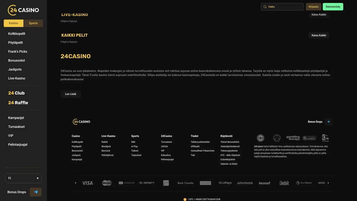 24Casino — Payment methods and licensing