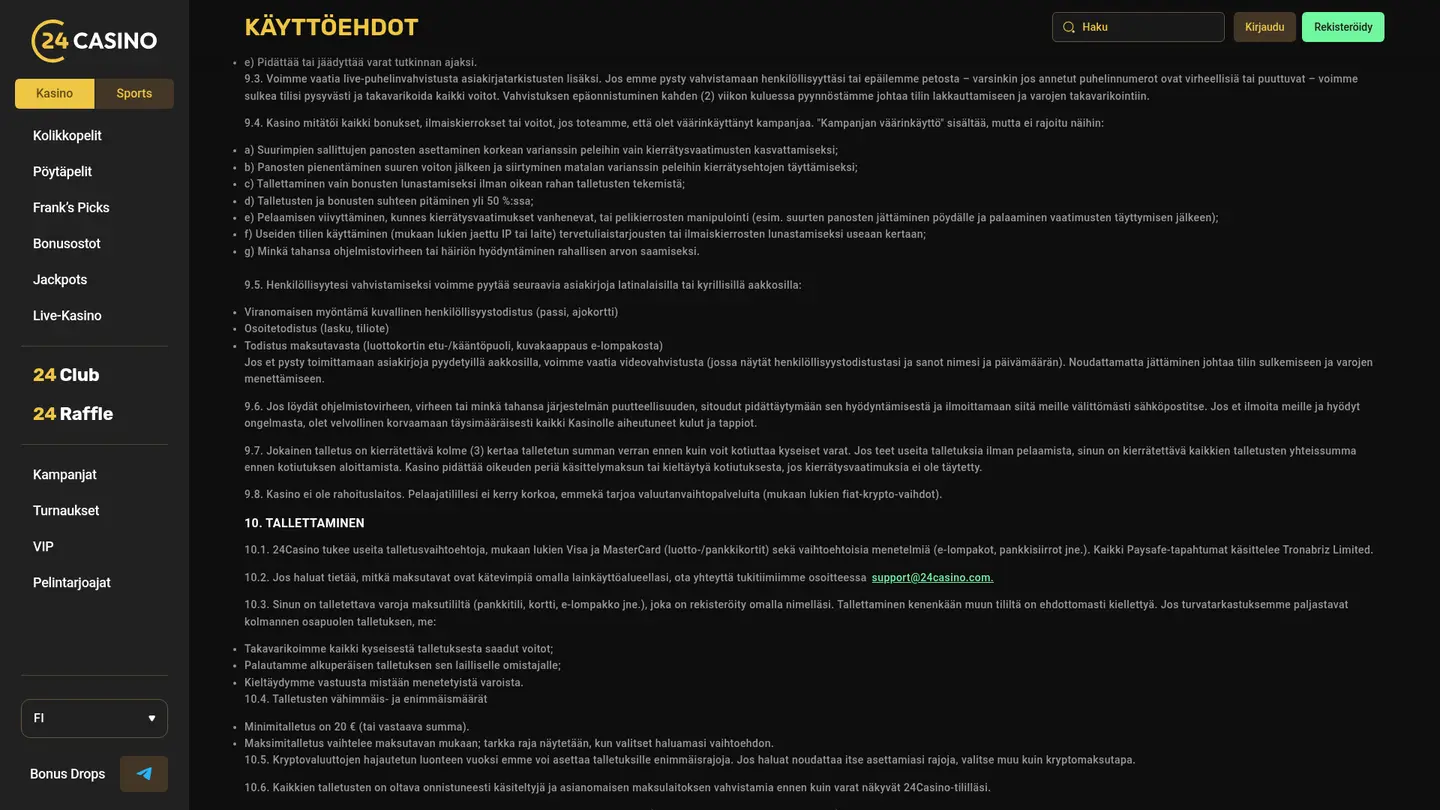 24Casino — Terms in detail
