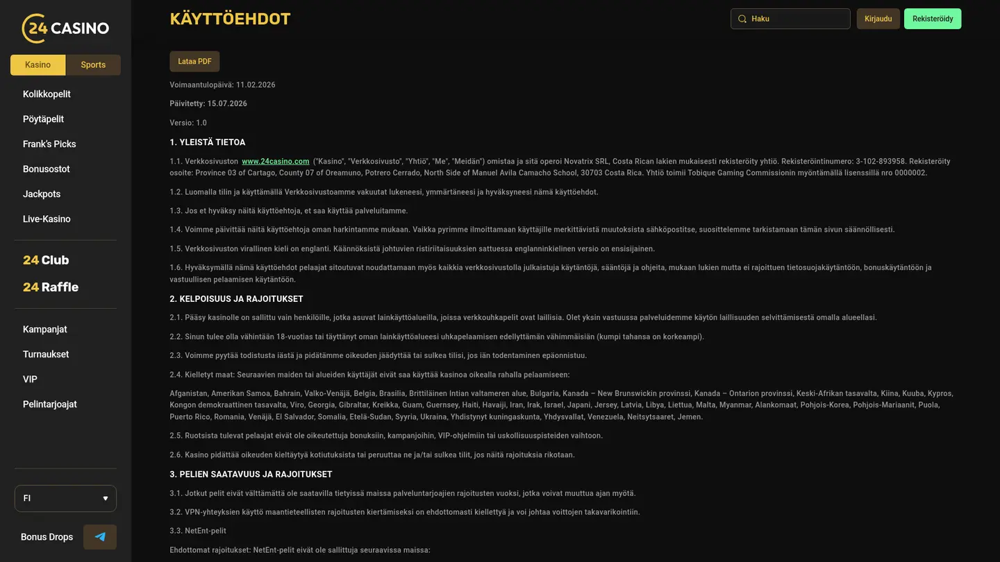 24Casino — Withdrawal terms