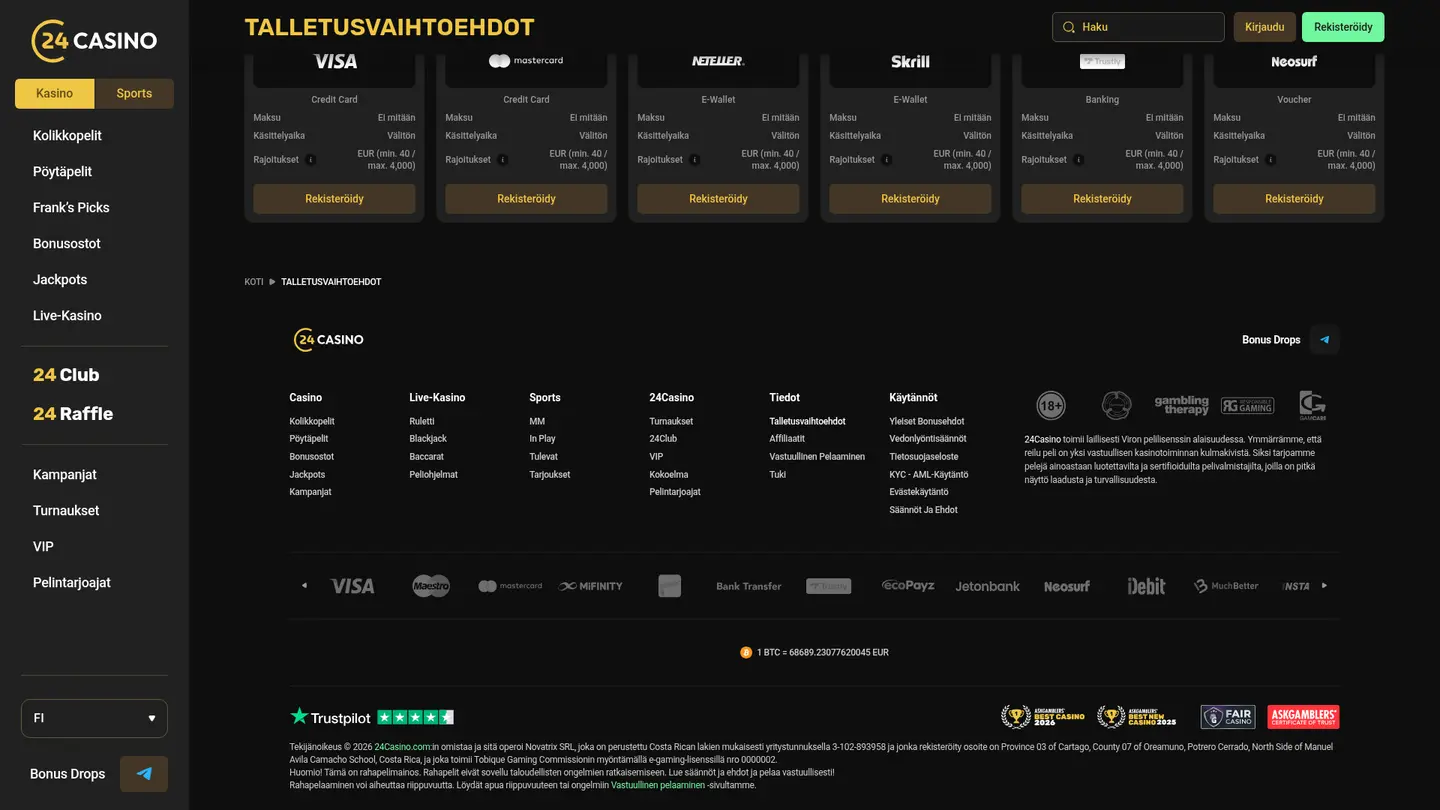 24Casino — Deposit methods