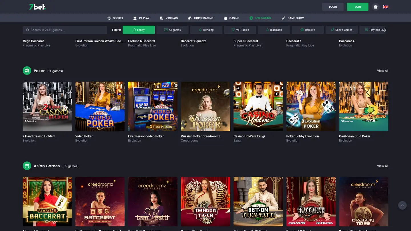 7bet Casino UK — More of the lobby