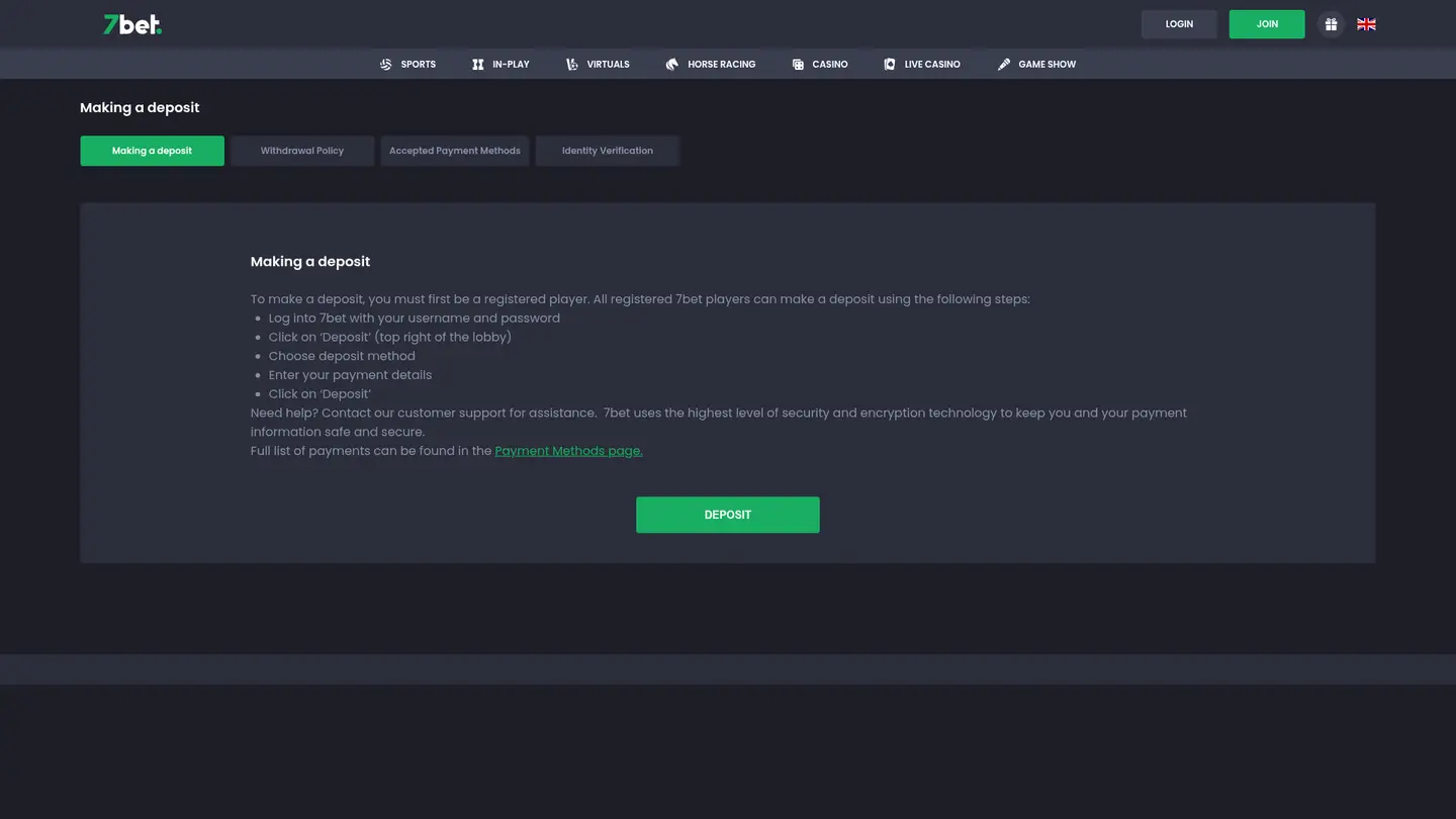 7bet Casino UK — Banking