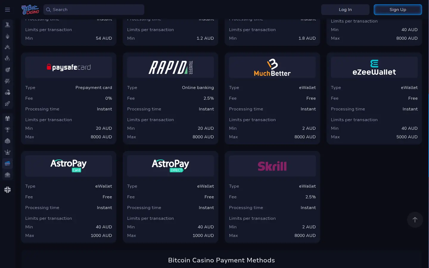 7BitCasino — Deposit methods