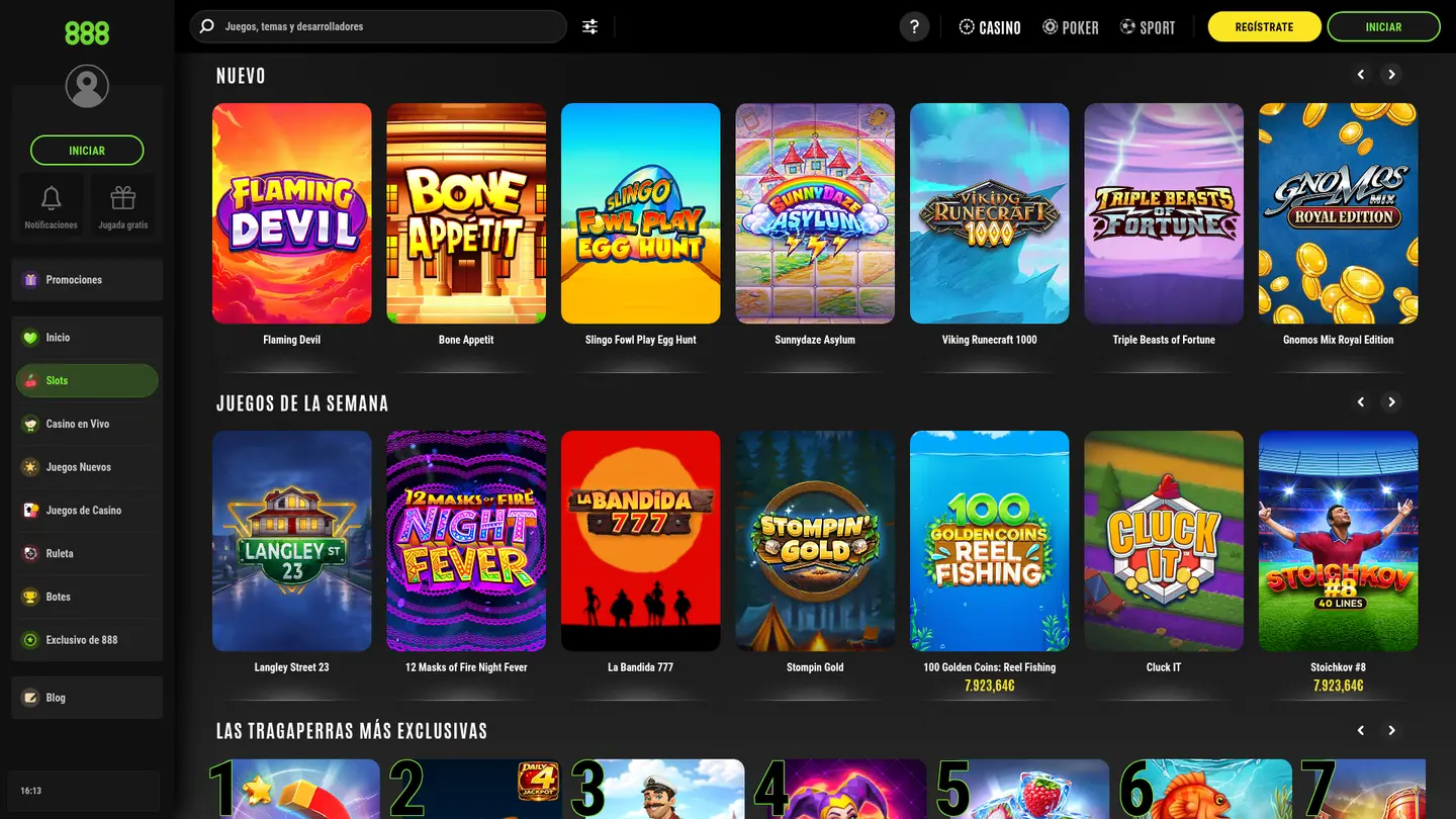888 Casino ES — Game lobby