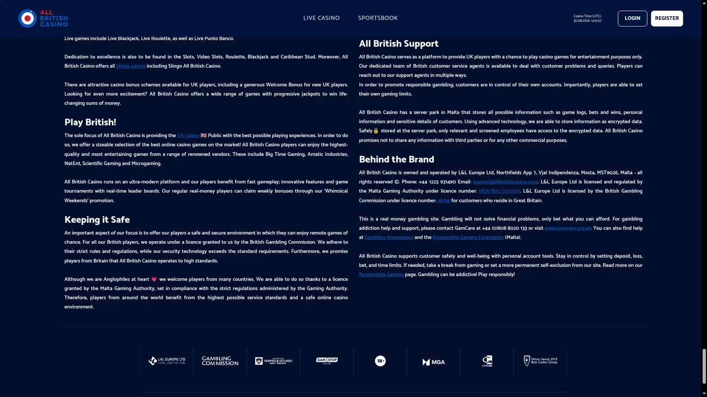 All British Casino — Payment methods and licensing