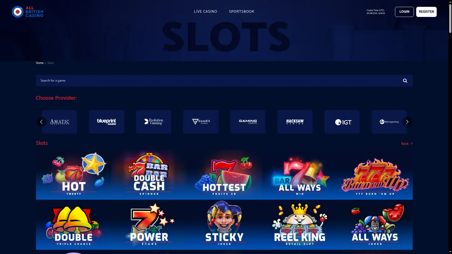 All British Casino — Game lobby