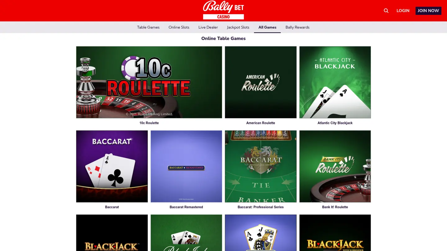 Bally Casino PA — Game lobby