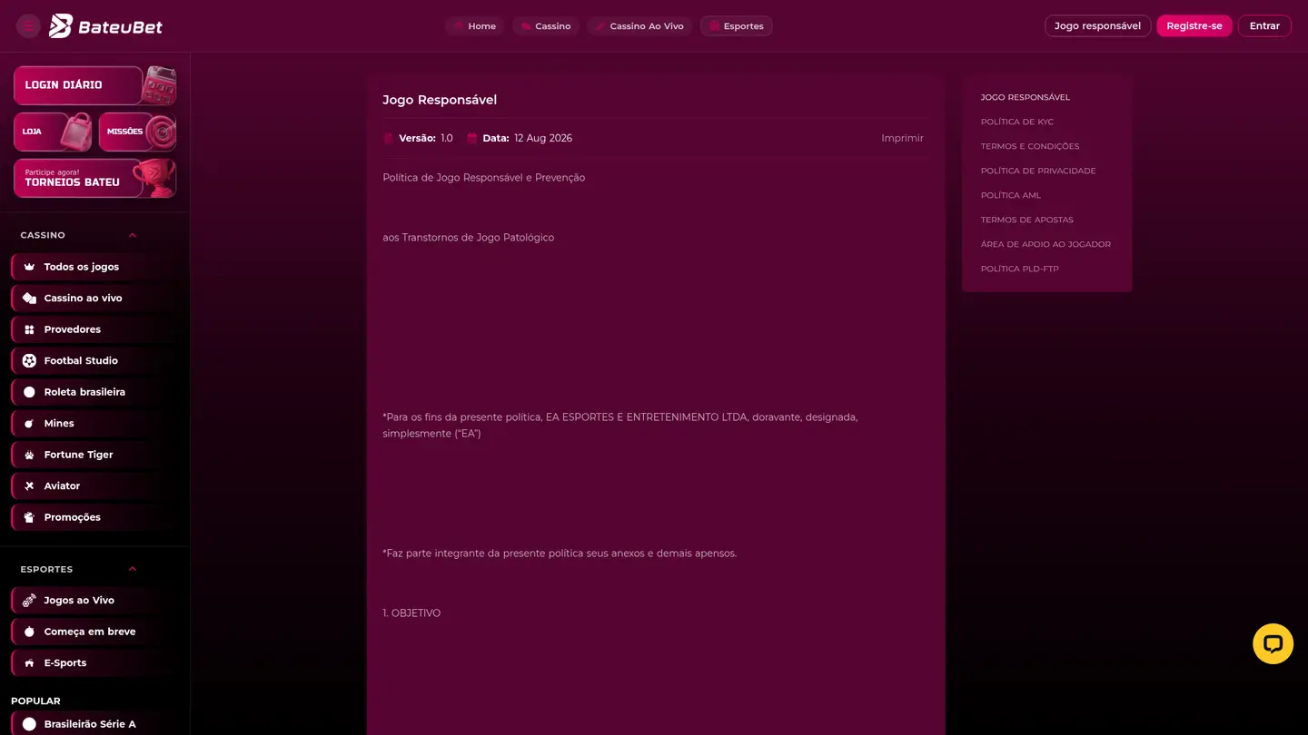 BateuBet Casino — Support and licensing