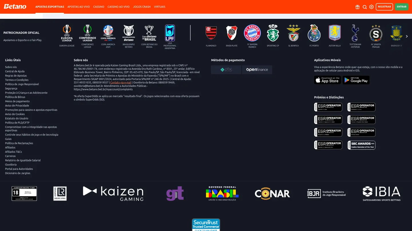Betano Casino BR — Payment methods and licensing