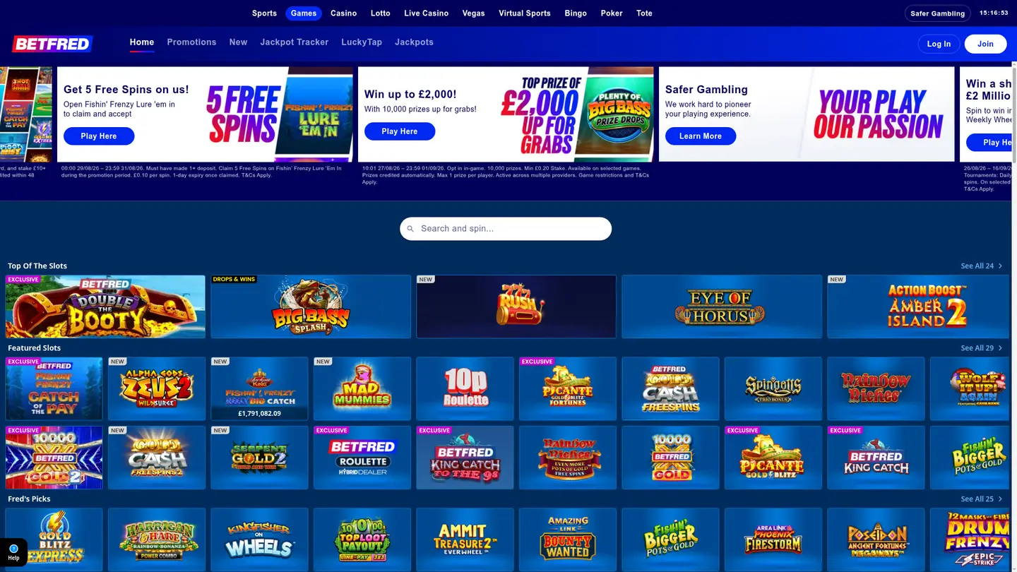 Betfred Casino — More of the lobby