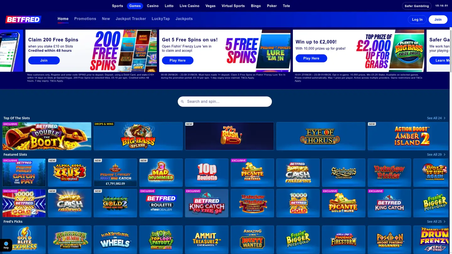Betfred Casino — Game lobby