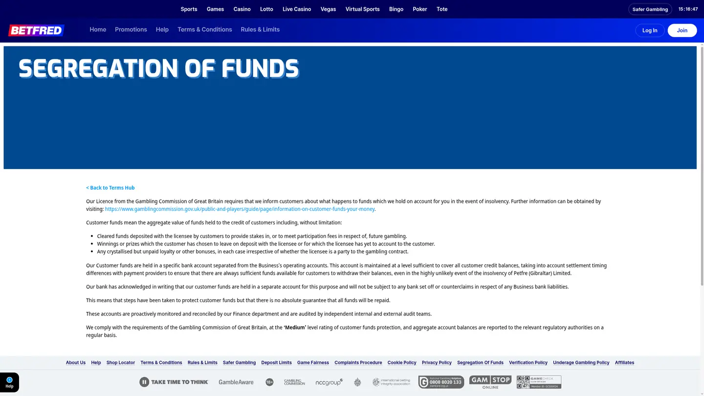 Betfred Casino — Banking