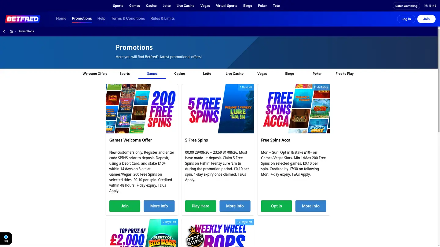 Betfred Casino — Offers in detail