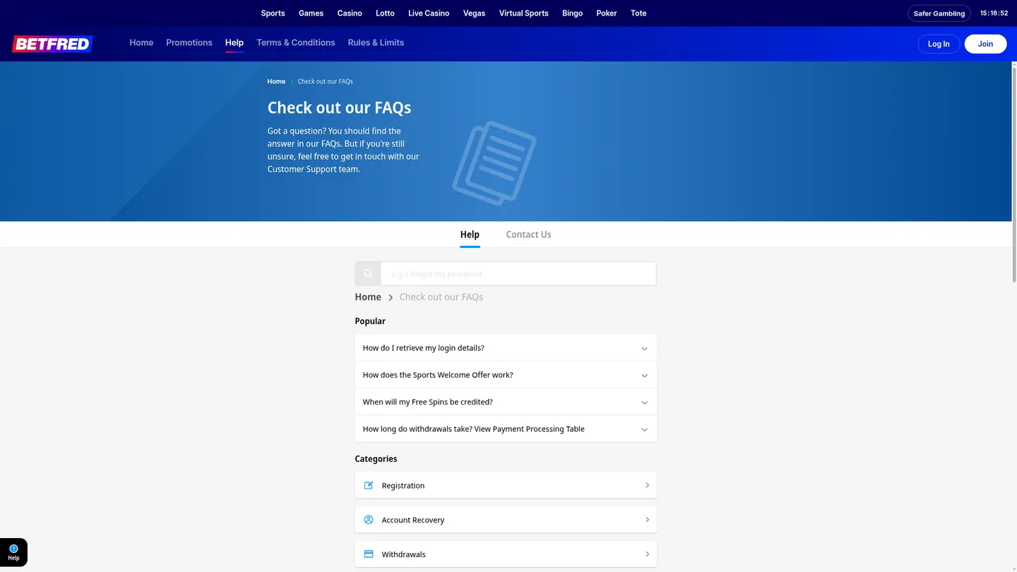 Betfred Casino — Support and licensing