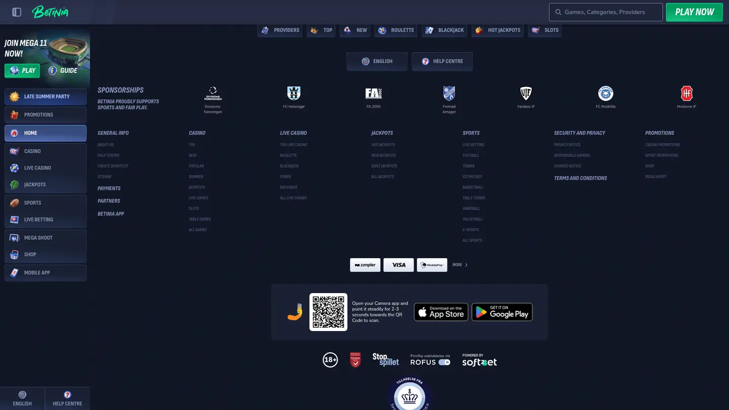Betinia Casino DK — Payment methods and licensing