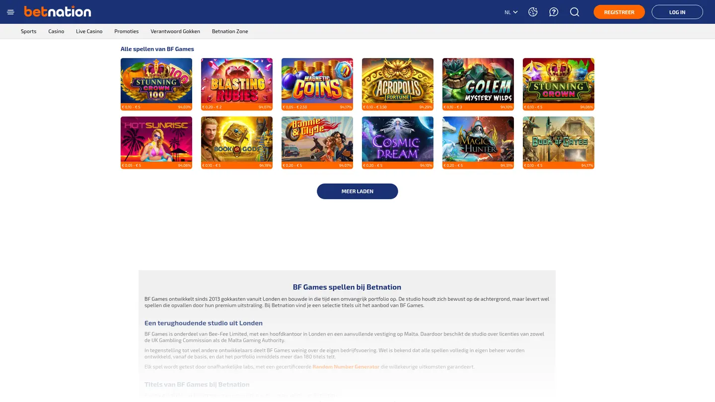 Betnation Casino — Game lobby