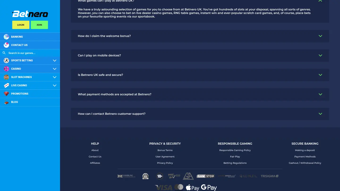 BetNero Casino UK — Payment methods and licensing