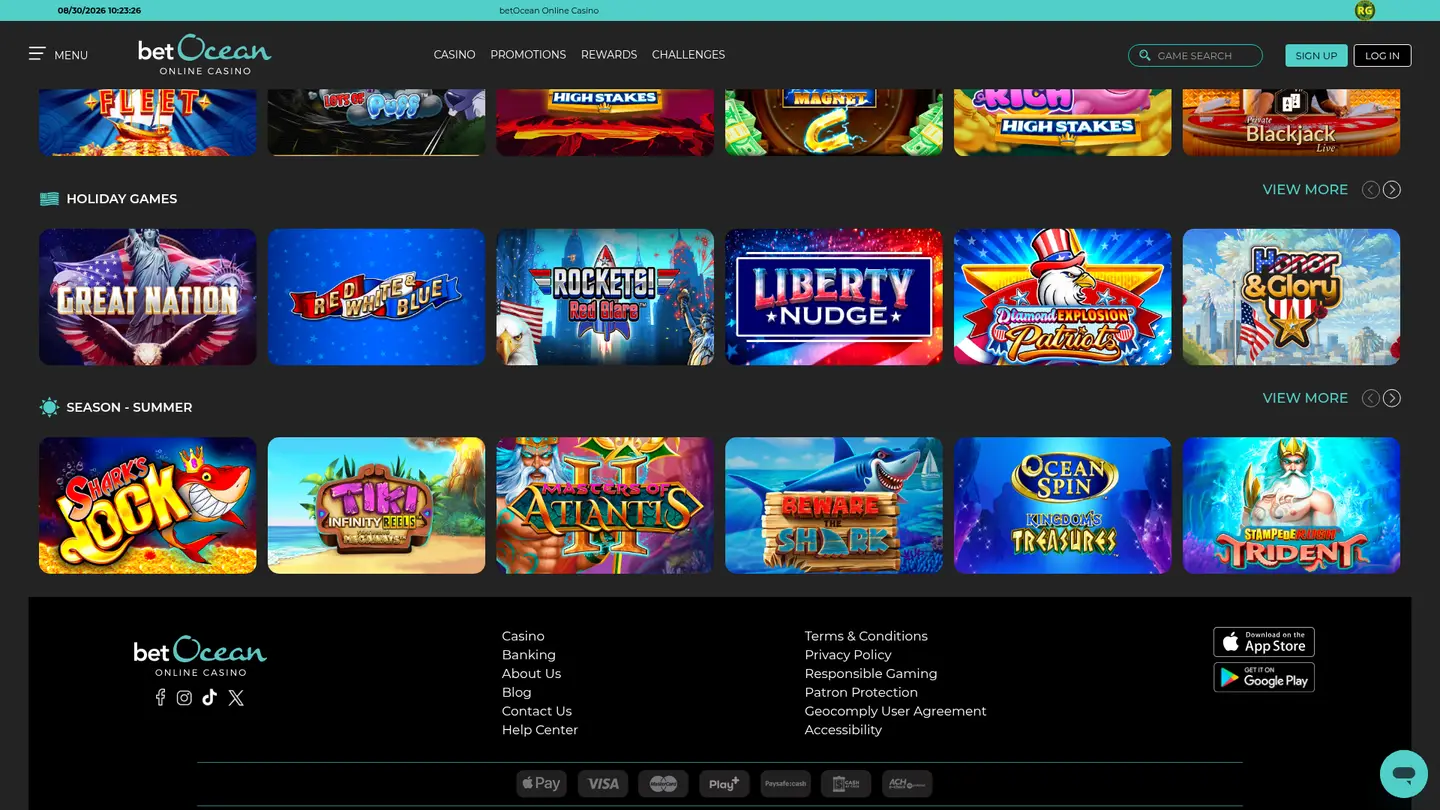 betOcean Online Casino — Payment methods and licensing