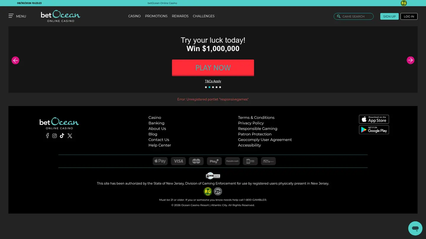 betOcean Online Casino — Game lobby