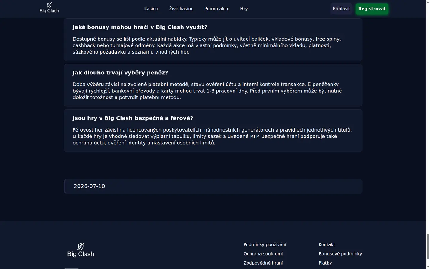 BigClash Casino — Payment methods and licensing