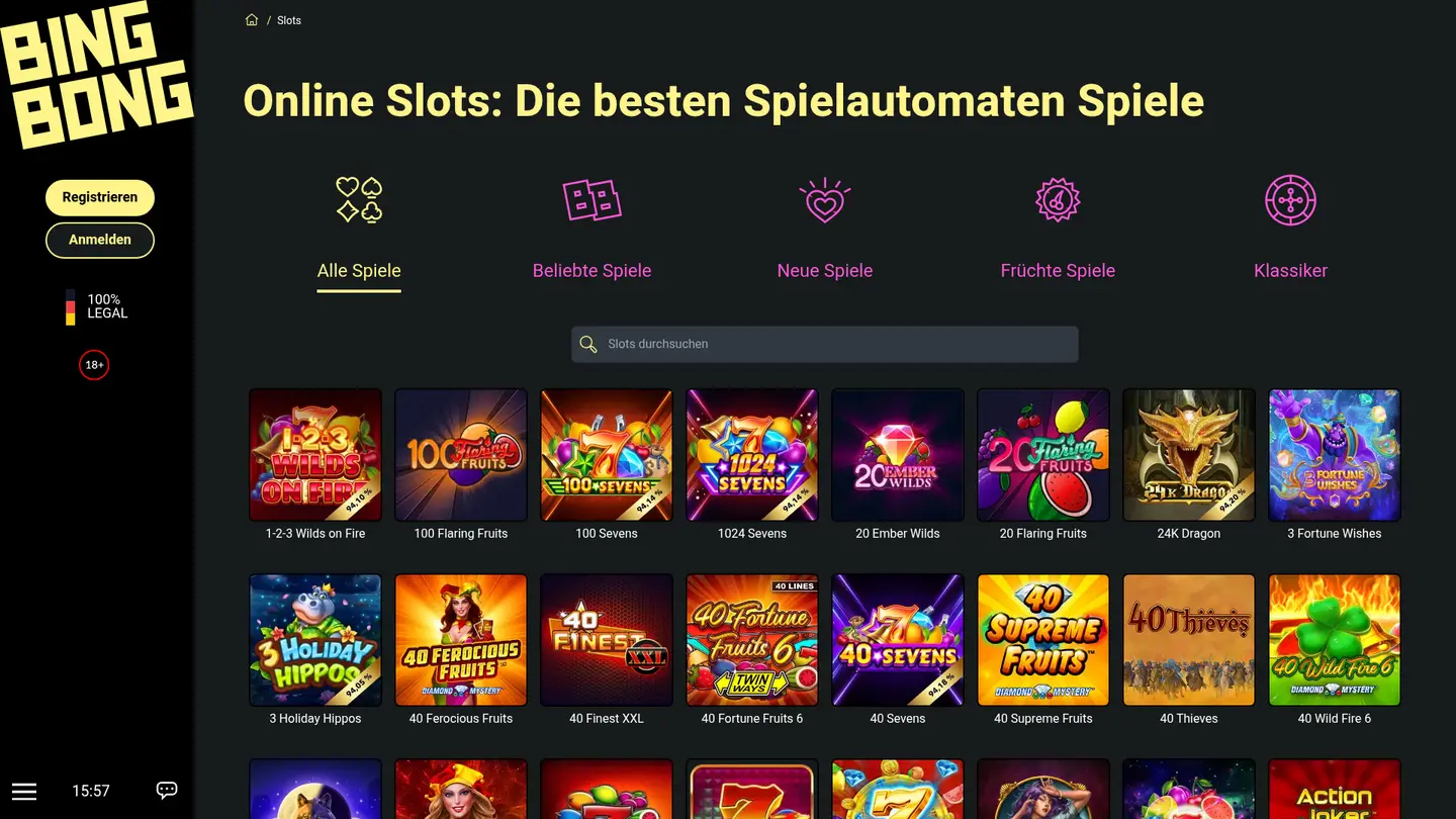 BingBong Casino — Game lobby
