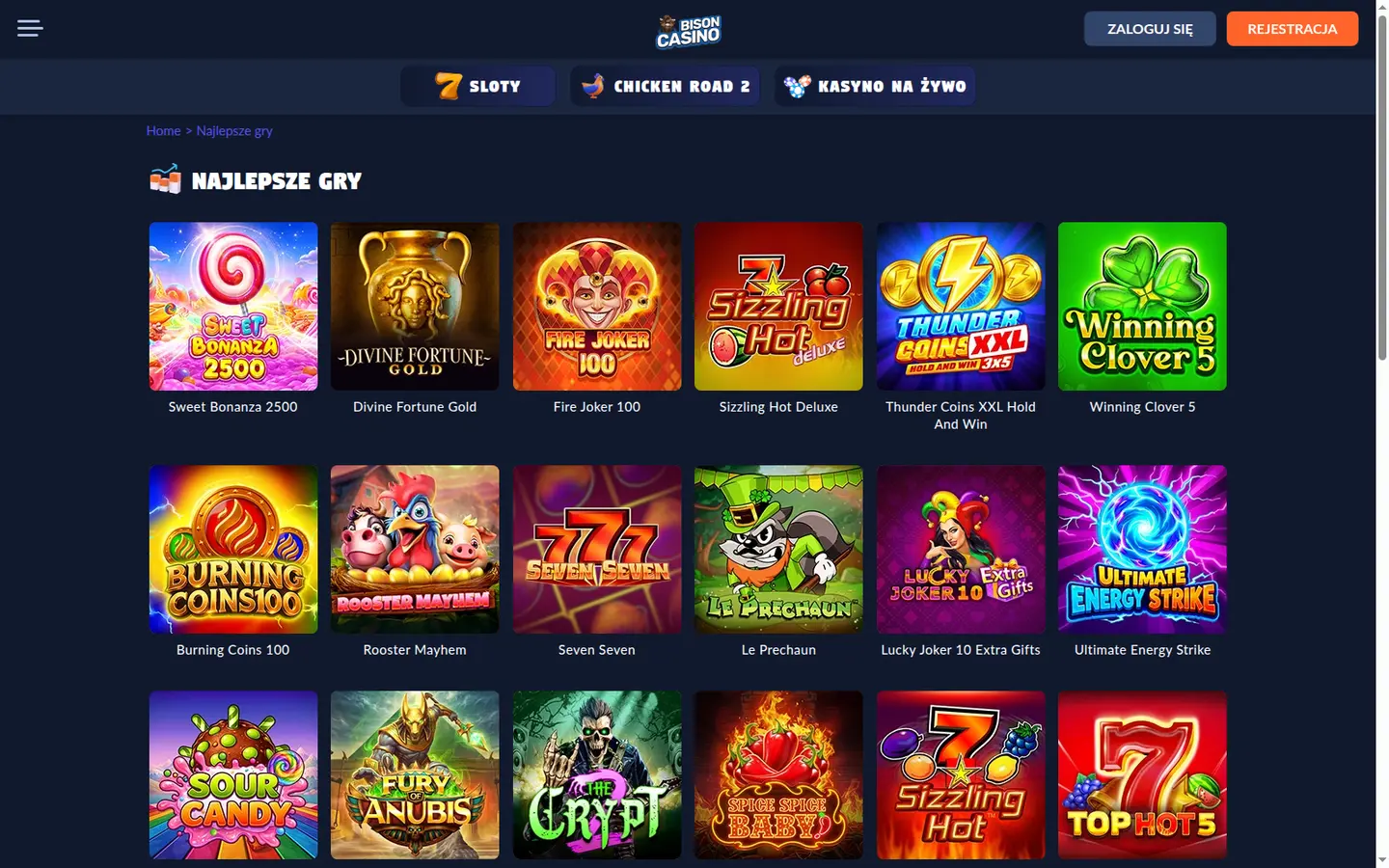 Bison Casino — Game lobby
