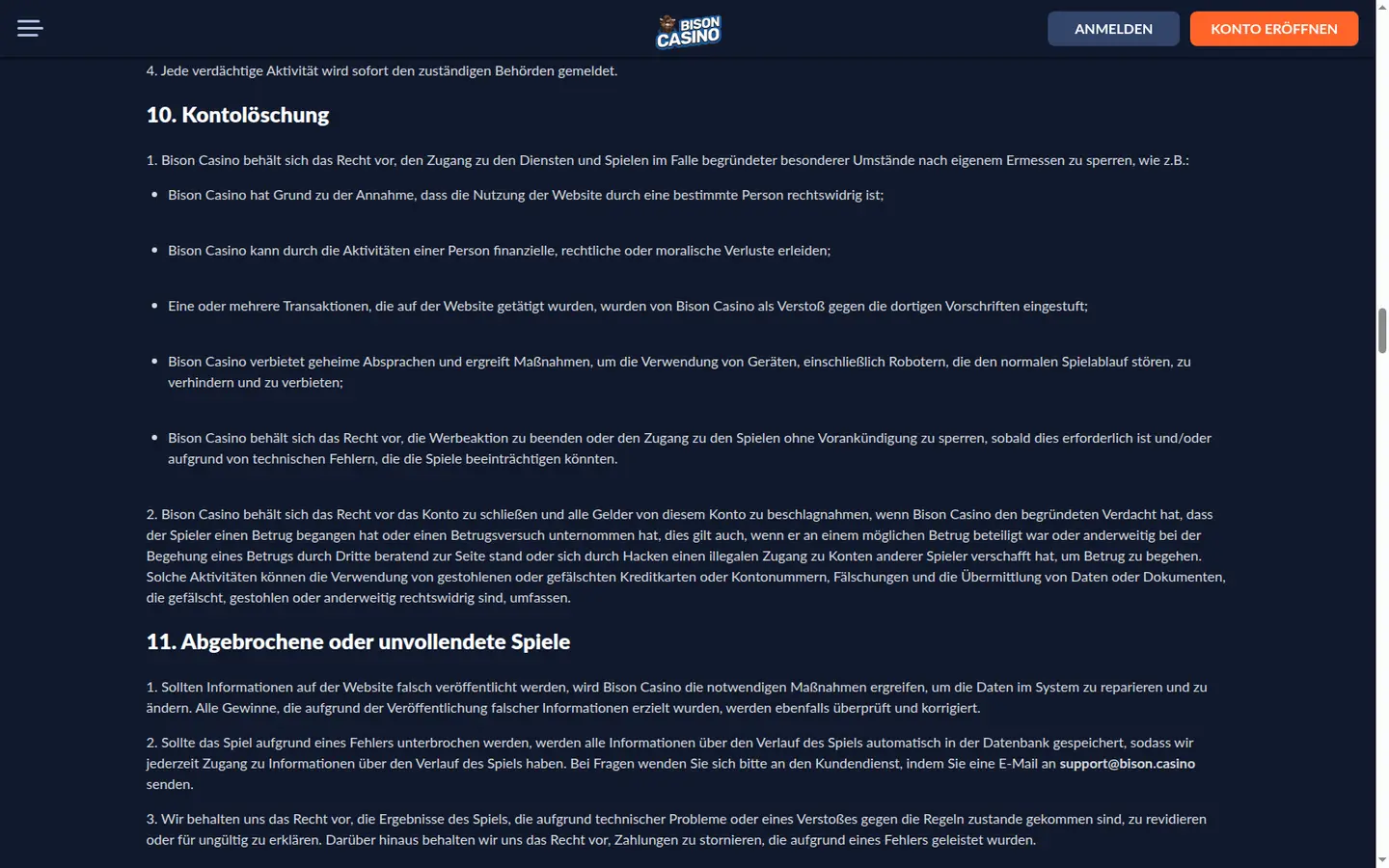 Bison Casino — Terms in detail