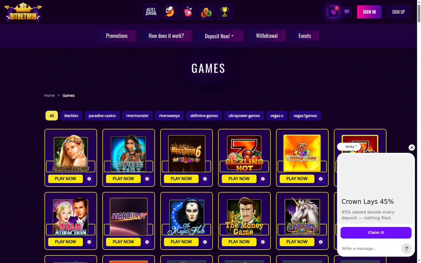 BitBetWin Casino — Game lobby