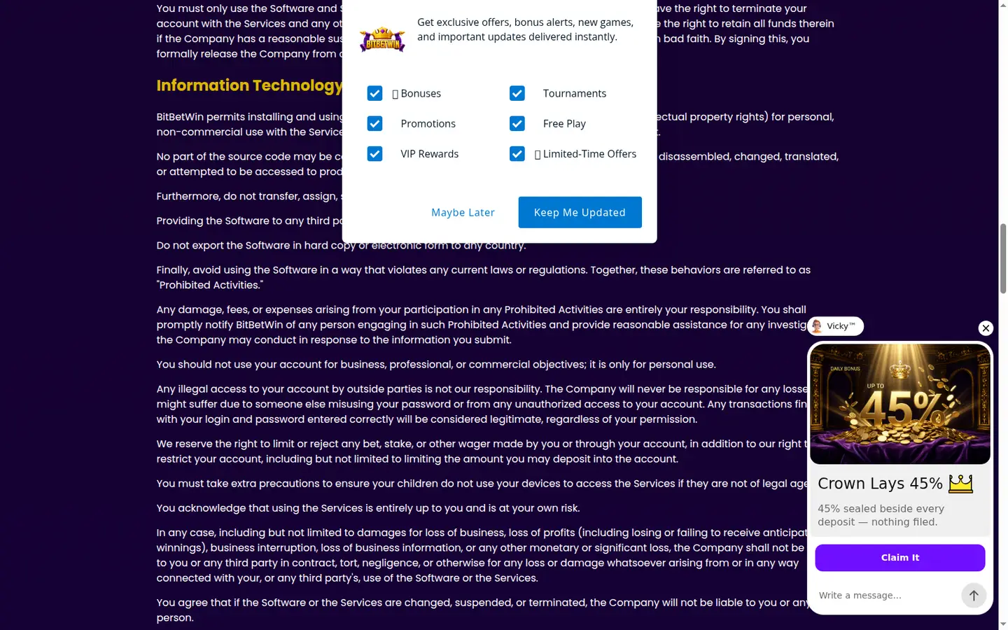 BitBetWin Casino — Terms in detail