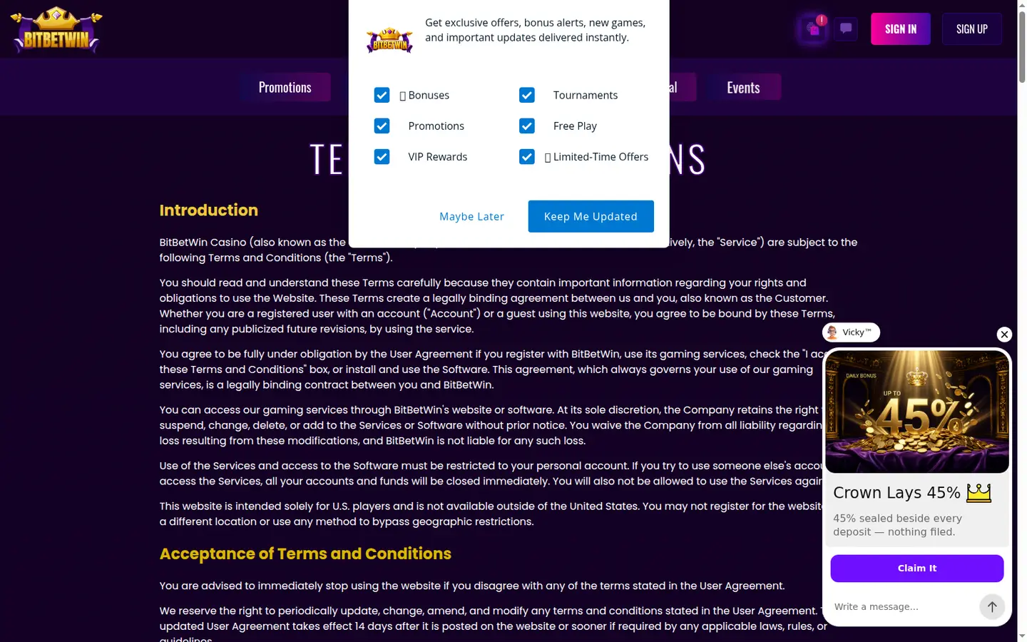 BitBetWin Casino — Withdrawal terms