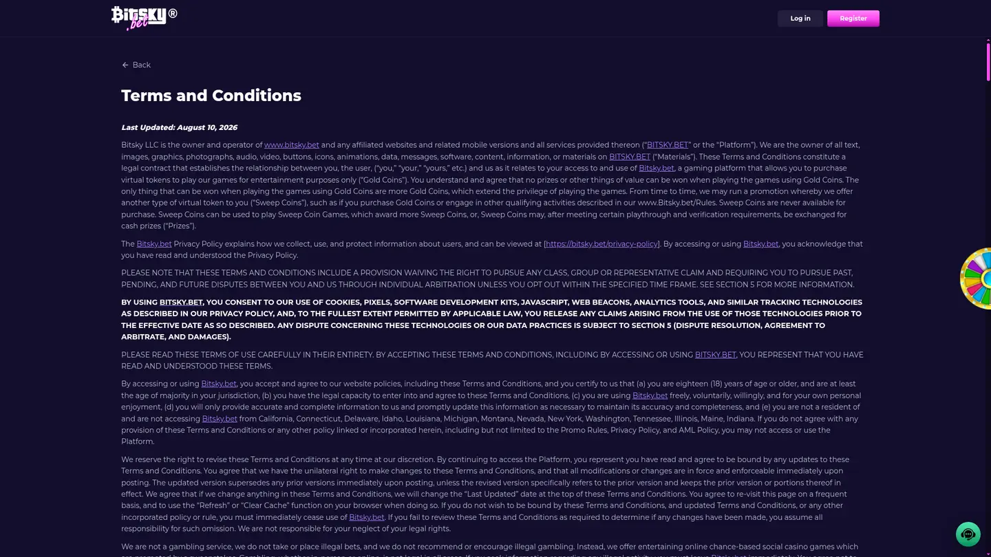 BitskyBet Casino — Withdrawal terms