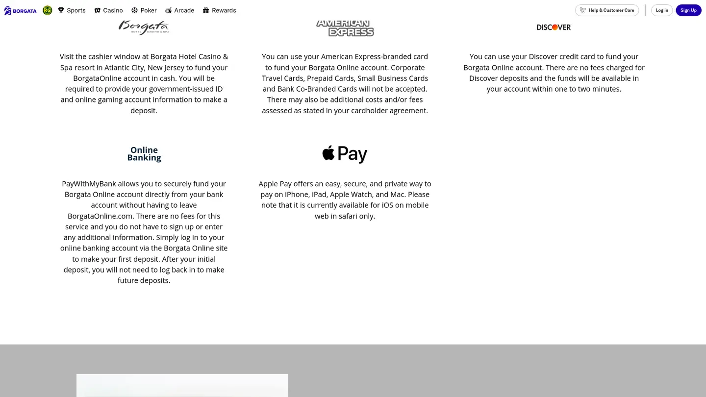 Borgata Casino NJ — Deposit methods