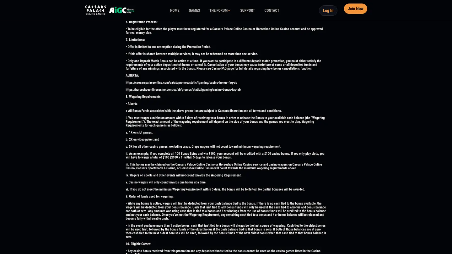 Caesars Palace Online Casino MI — Terms in detail