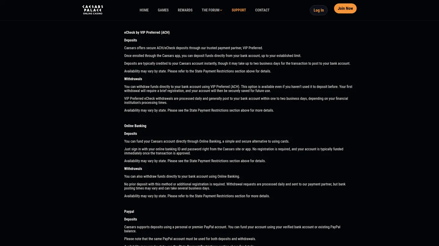 Caesars Palace Online Casino MI — Deposit methods