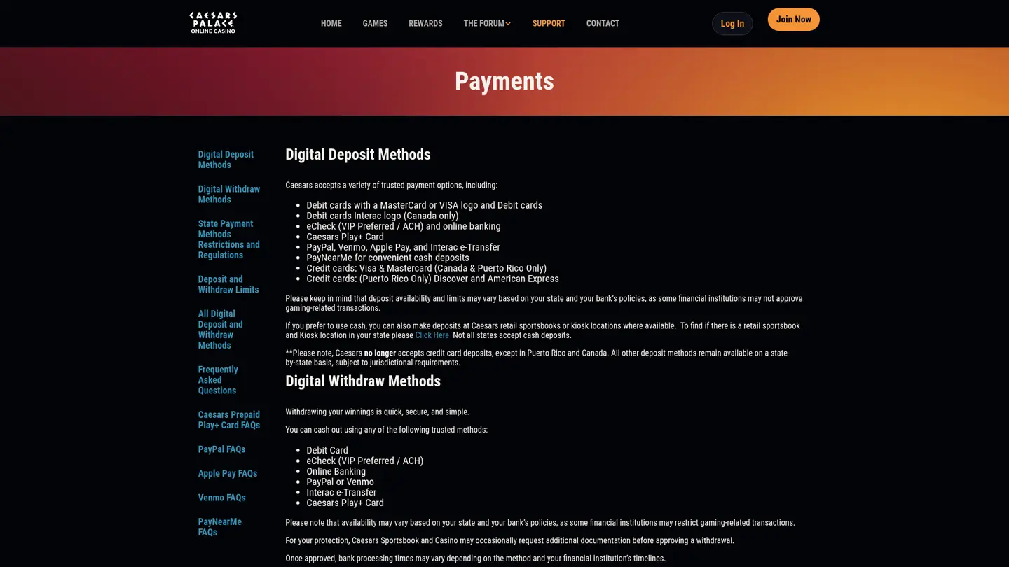 Caesars Palace Online Casino MI — Banking