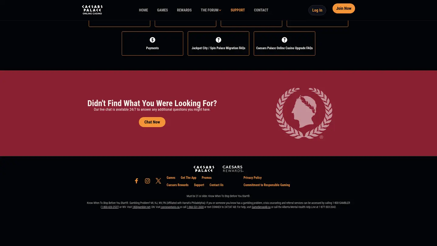 Caesars Palace Online Casino MI — Support in detail