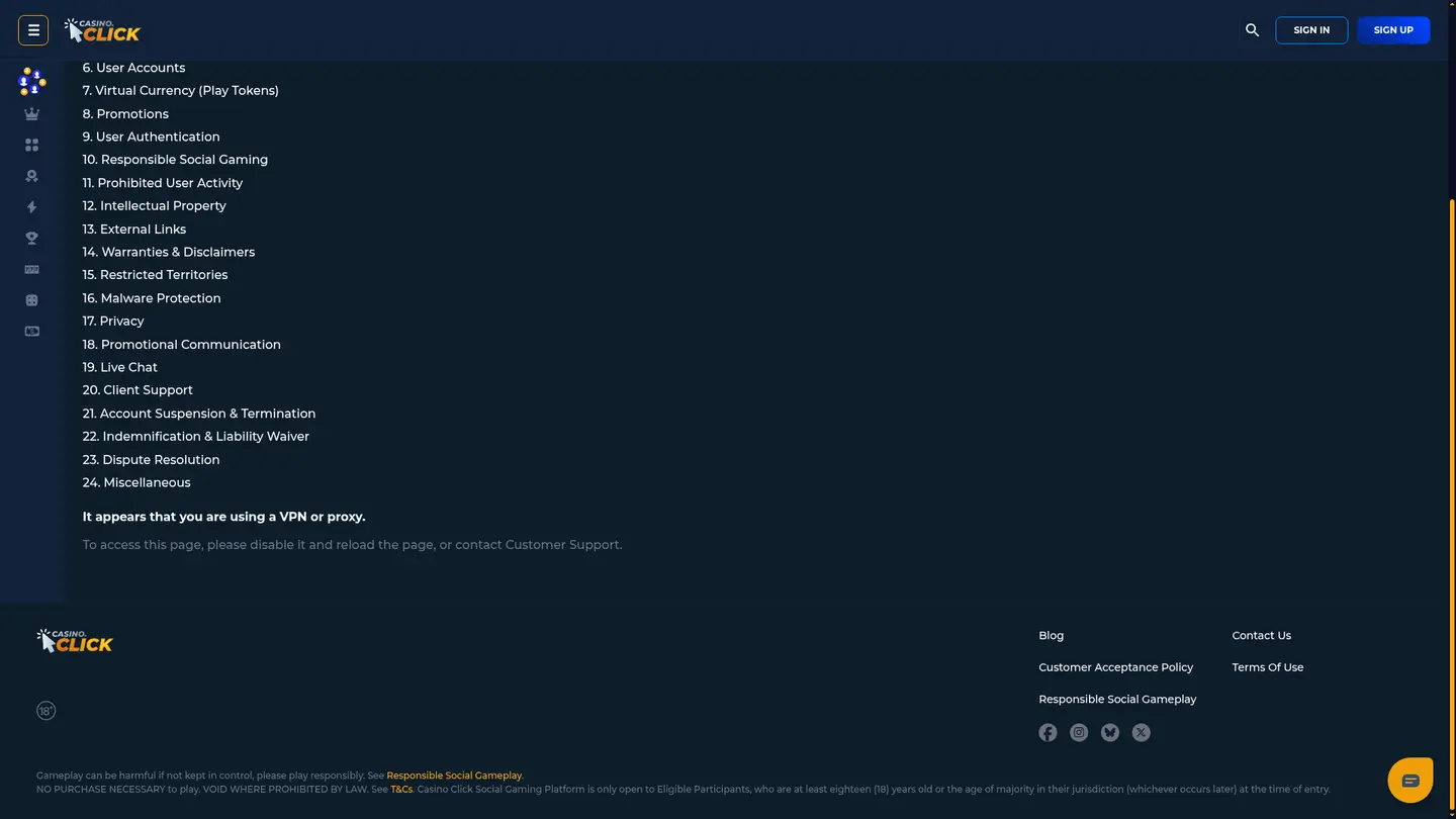 Casino Click — Terms in detail