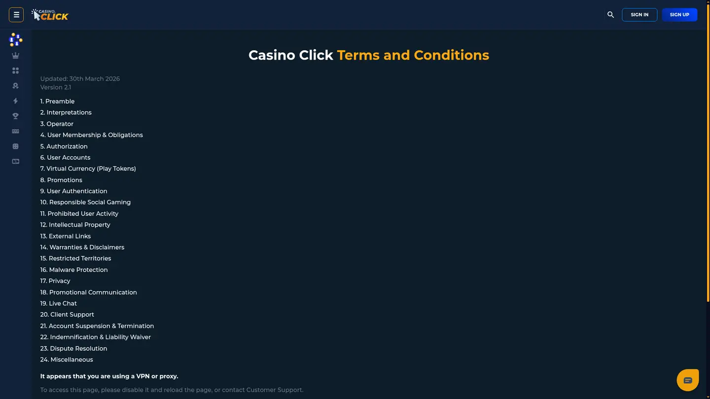 Casino Click — Withdrawal terms
