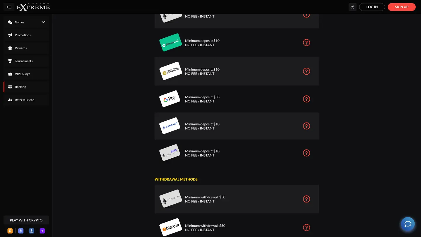 Casino Extreme — Deposit methods