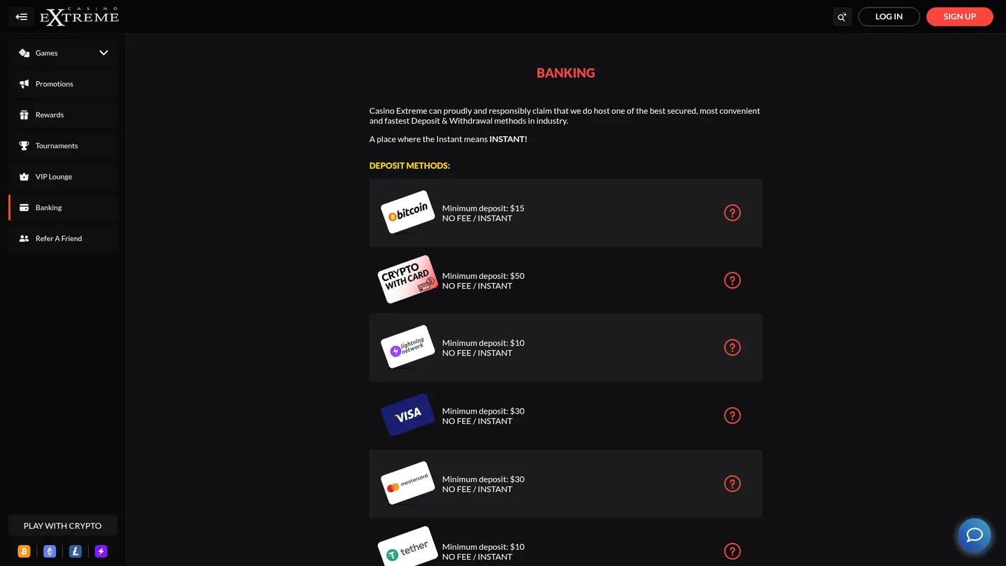 Casino Extreme — Banking