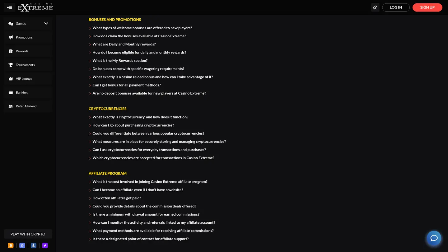 Casino Extreme — Support in detail