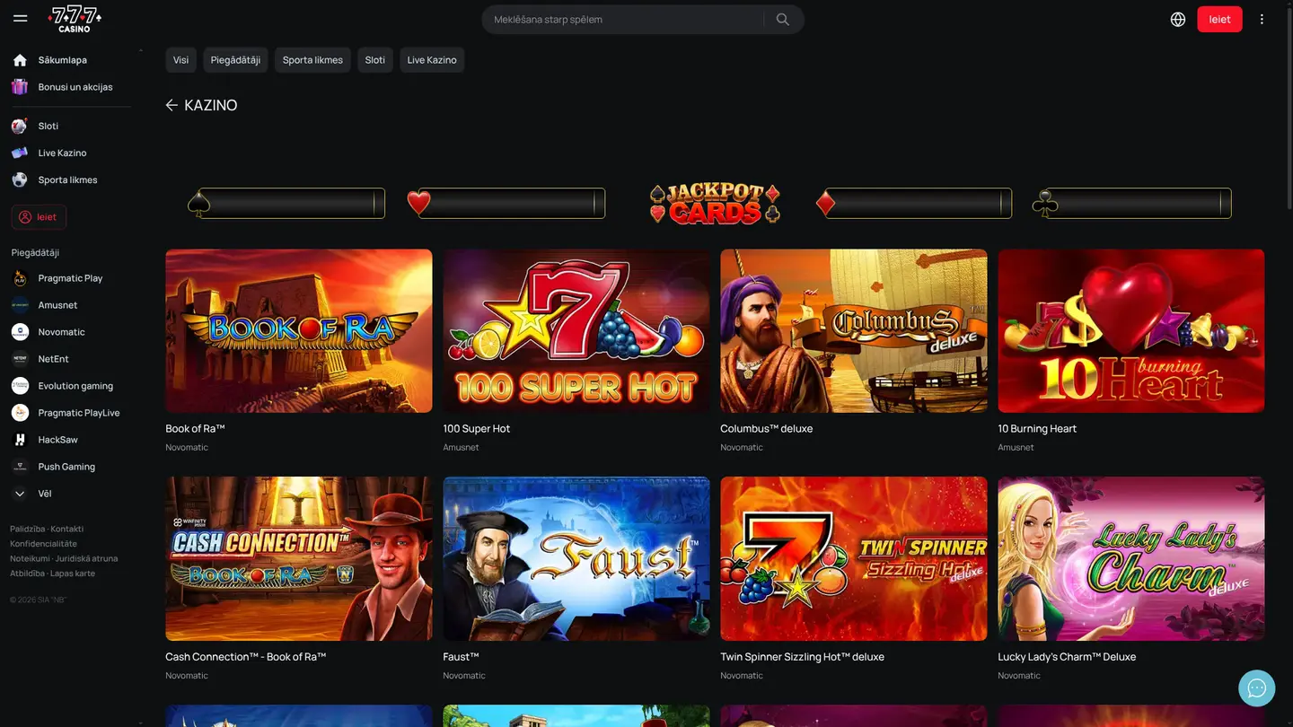 Casino777 ES — Game lobby