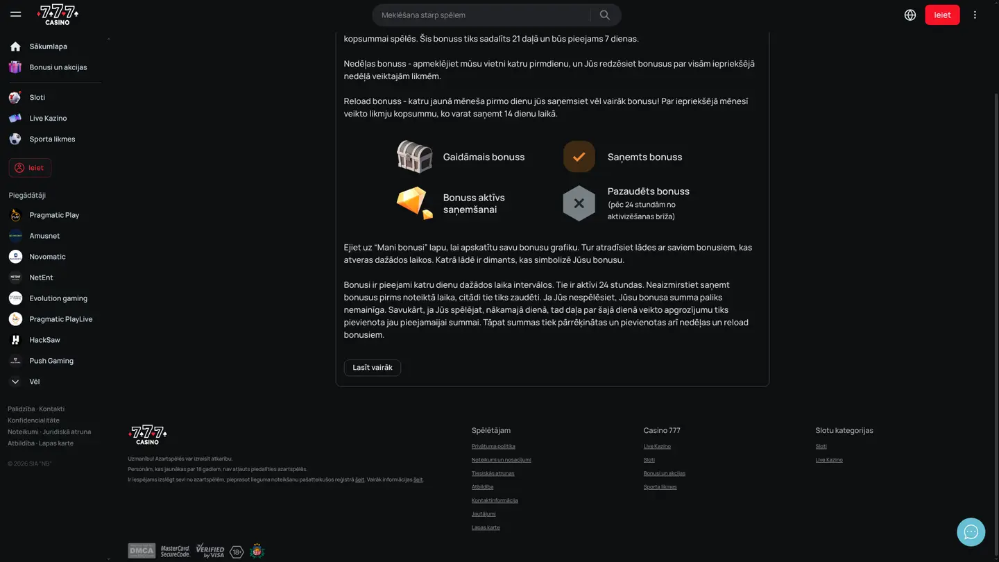 Casino777 ES — Terms in detail
