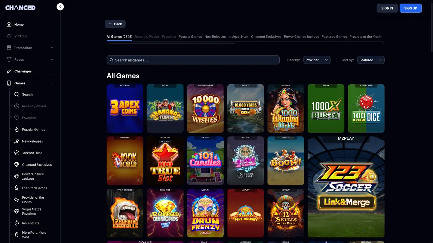 Chanced Casino — Game lobby