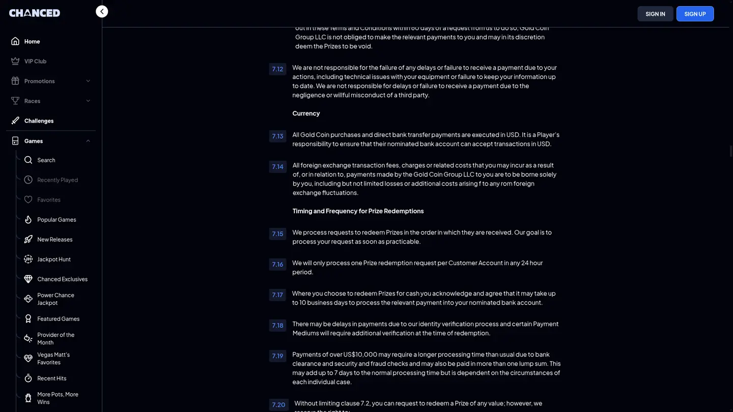 Chanced Casino — Terms in detail