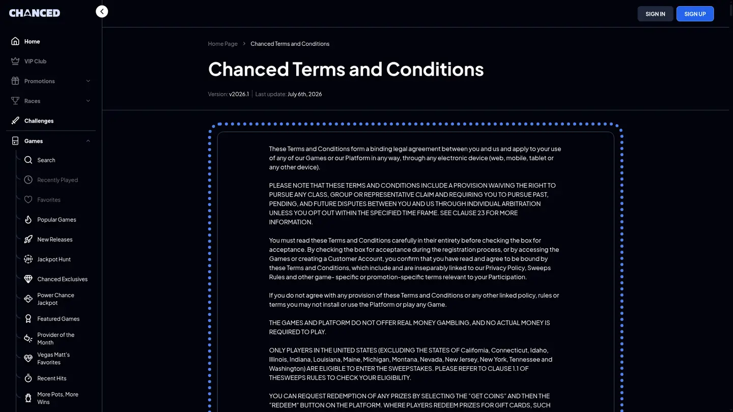 Chanced Casino — Withdrawal terms