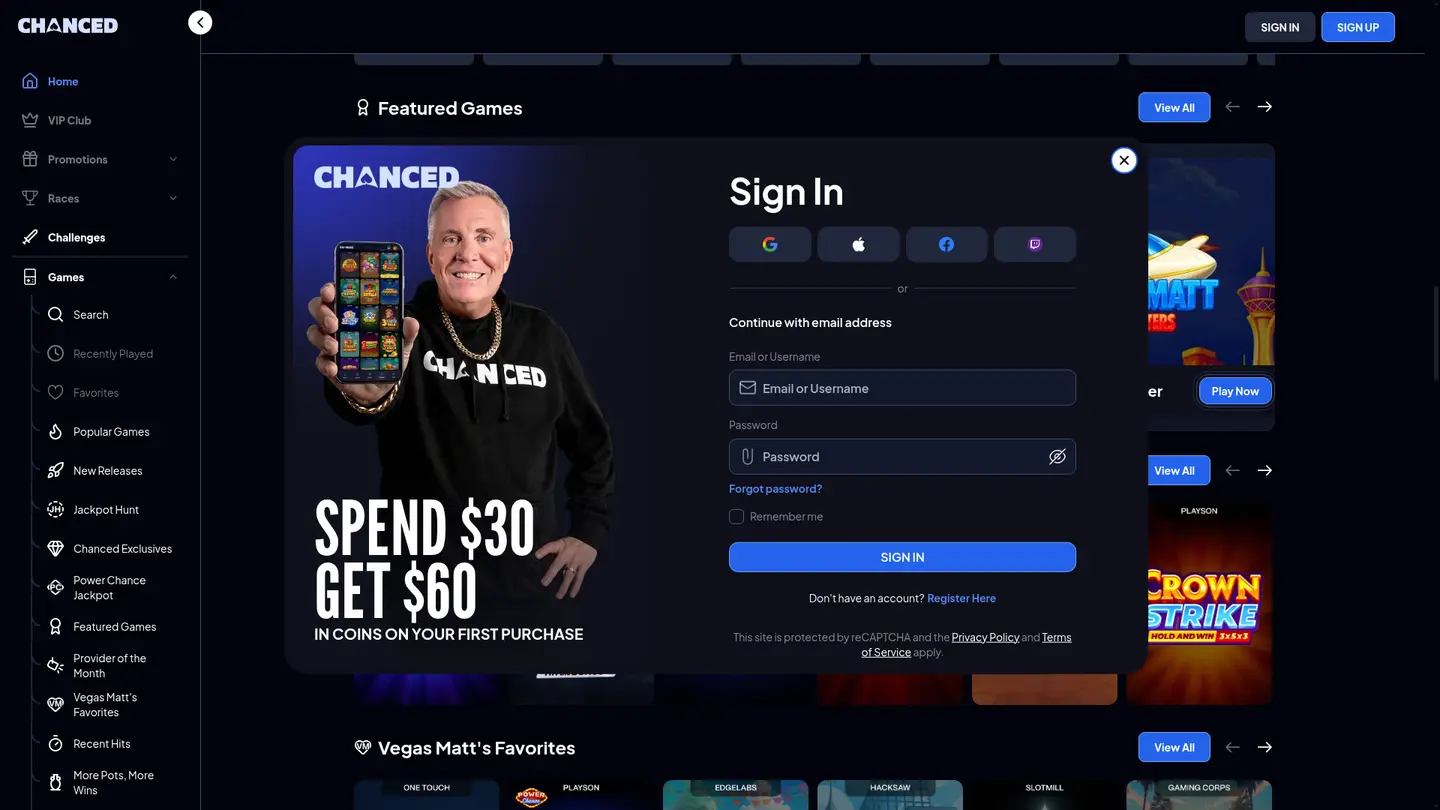 Chanced Casino — Offers in detail