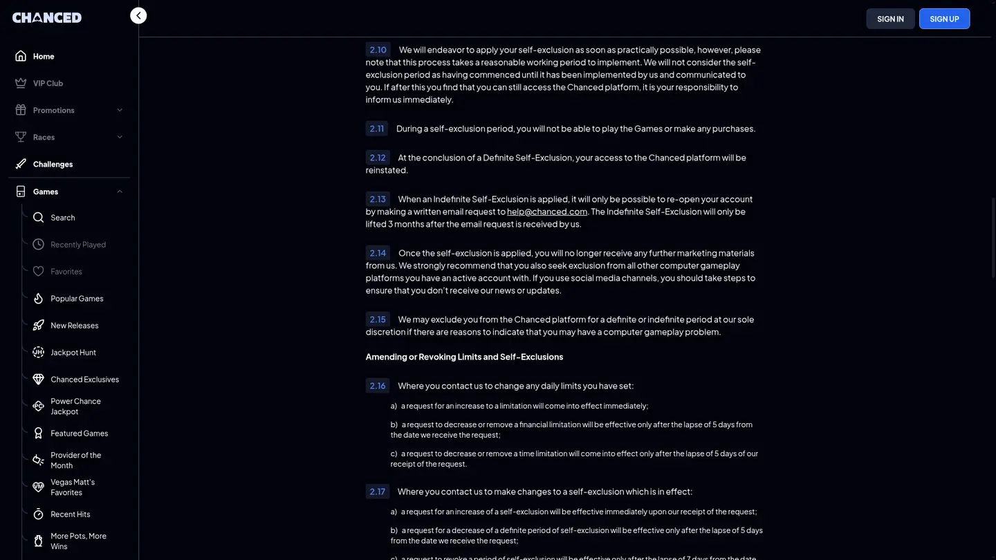 Chanced Casino — Support in detail