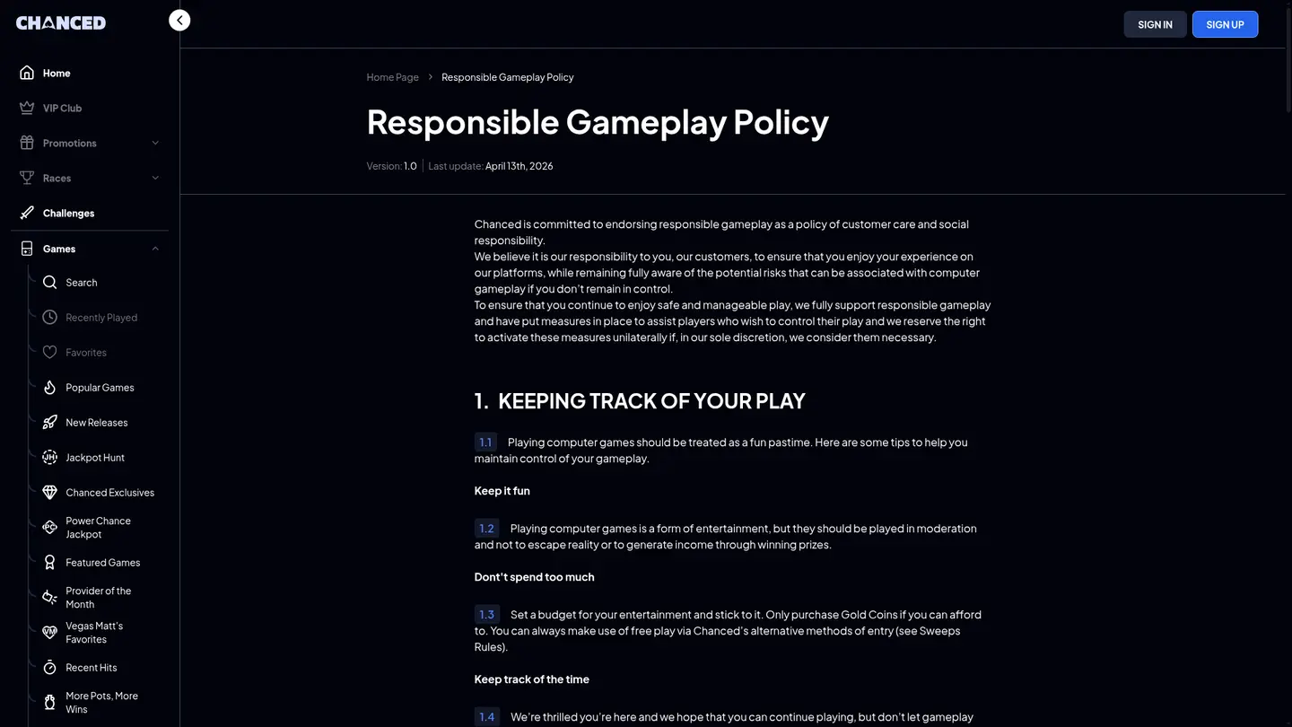 Chanced Casino — Support and licensing