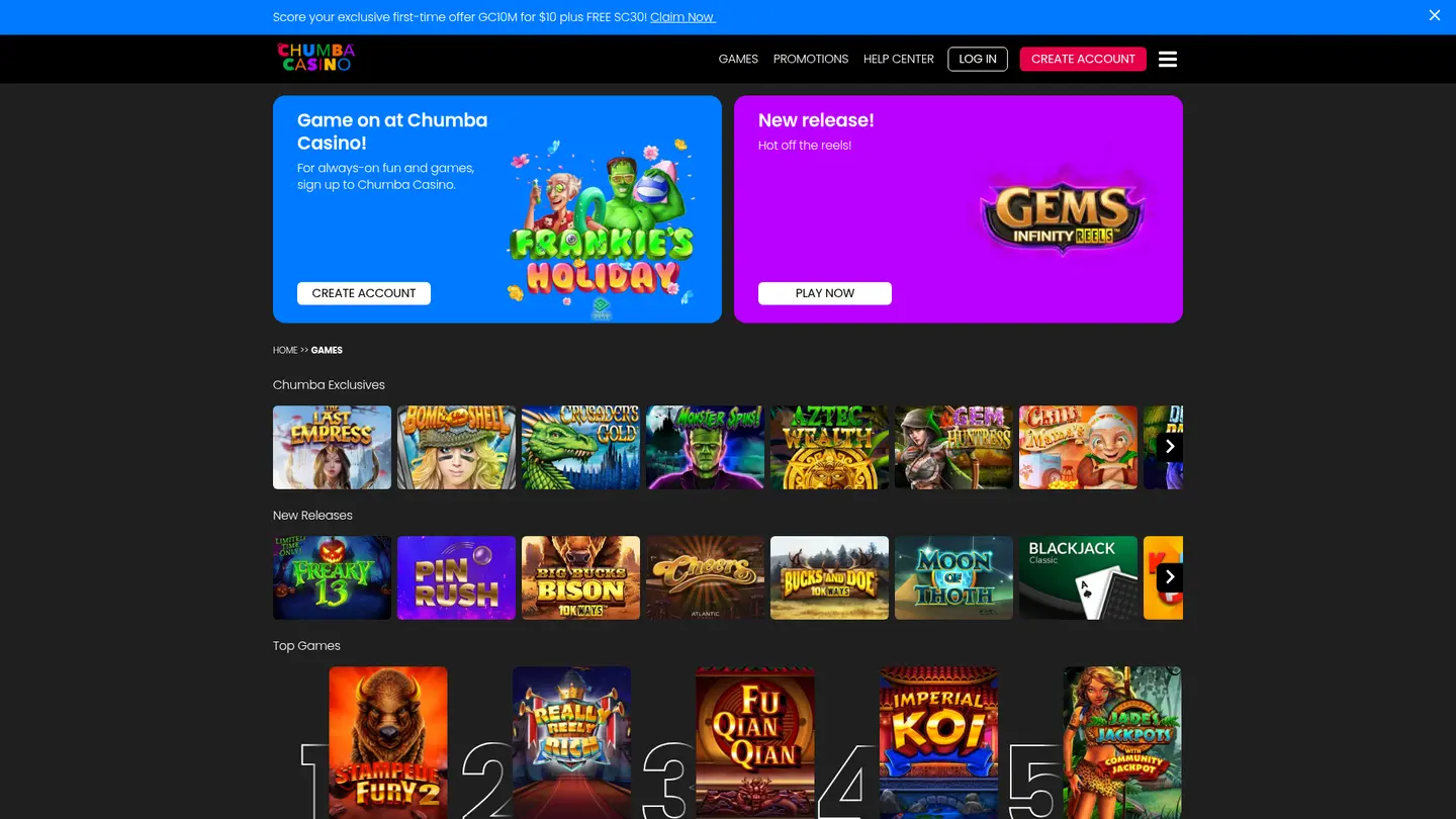 Chumba Social Casino — Game lobby